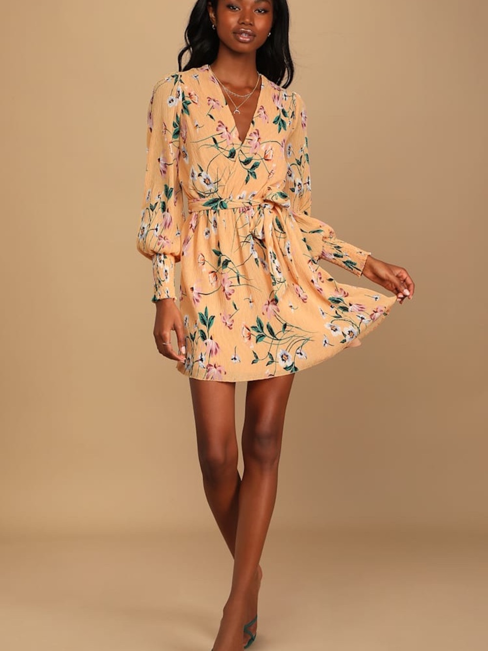 Lulu's For the Perfect Day Orange Floral Print Pleated Mini Dress Size Medium - Picture 2 of 15